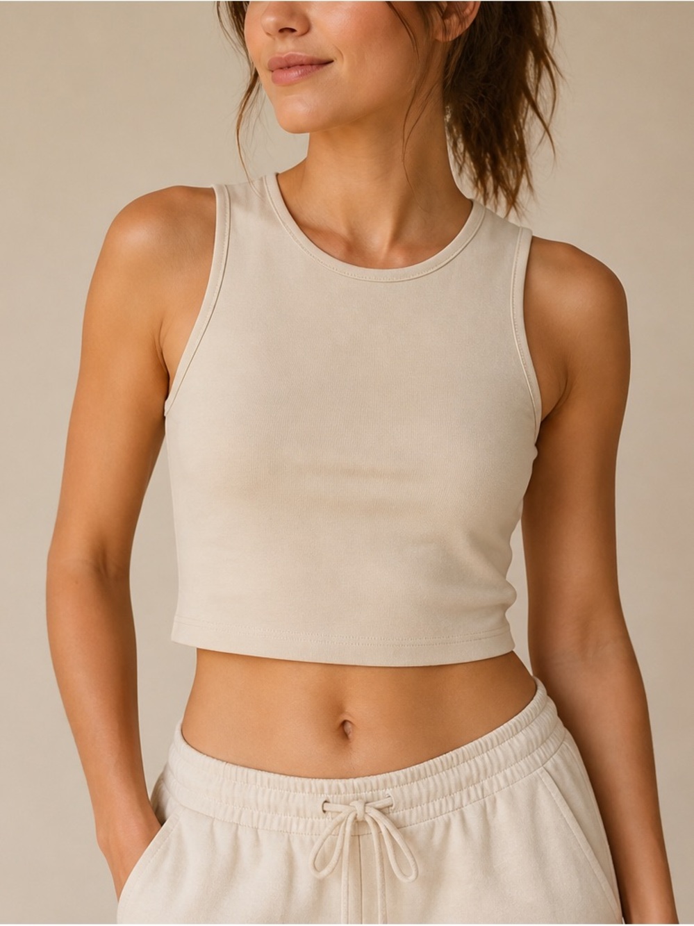 OFFLINE By Aerie Beige Padded Crop Tank Top Size Large EUC